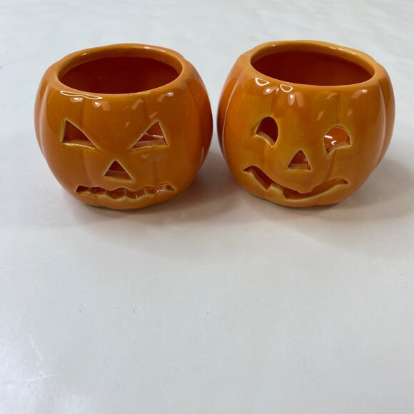 Vintage Target Halloween Pumpkin Tealight Holders Pair Ceramic Jack-O-Lanterns 2 - Picture 1 of 9